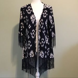 Cotton Express missy Fringe Kimono Navy Blue M